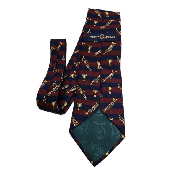 Tommy Hilfiger Other - Tommy Hilfiger Mens Silk Tie Navy Burgundy Striped Golf Bag Trophy Novelty USA